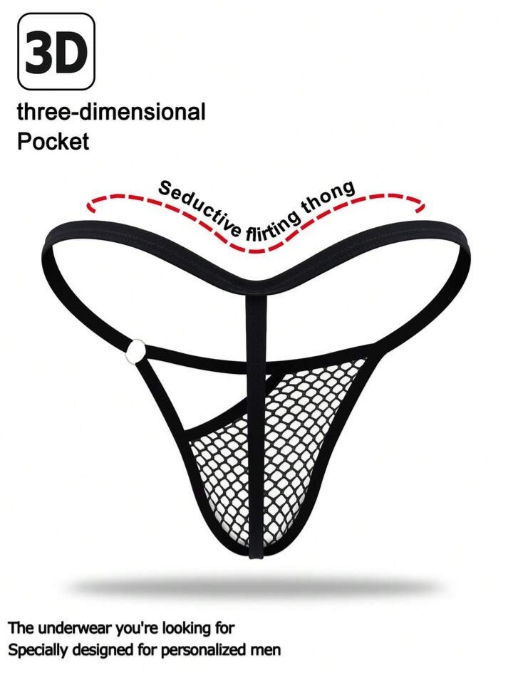 Men's Fashionable Black Mesh Lingerie, Waist-High Briefs For Men